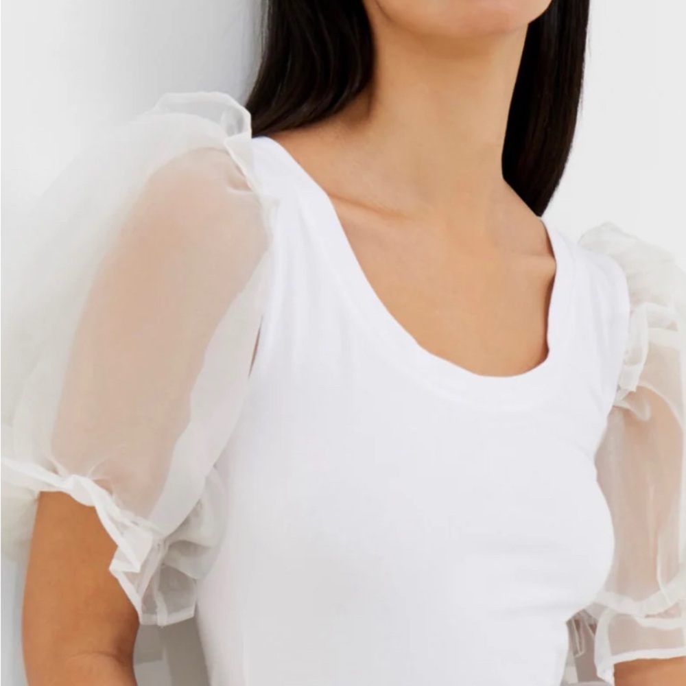 French Connection White Puff Sleeve Top